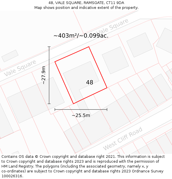 48, VALE SQUARE, RAMSGATE, CT11 9DA: Plot and title map