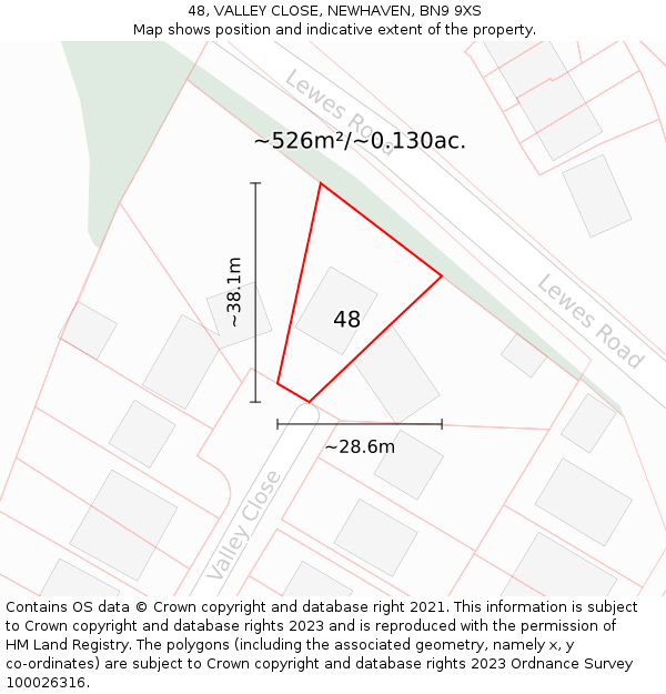 48, VALLEY CLOSE, NEWHAVEN, BN9 9XS: Plot and title map