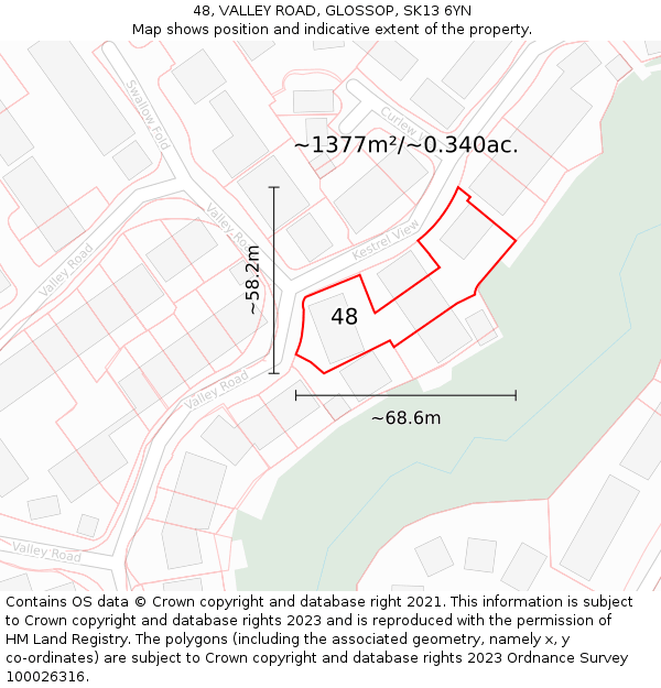 48, VALLEY ROAD, GLOSSOP, SK13 6YN: Plot and title map