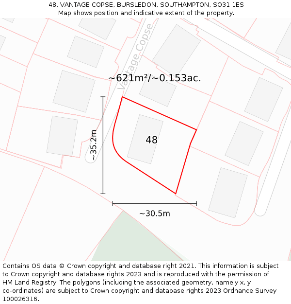 48, VANTAGE COPSE, BURSLEDON, SOUTHAMPTON, SO31 1ES: Plot and title map