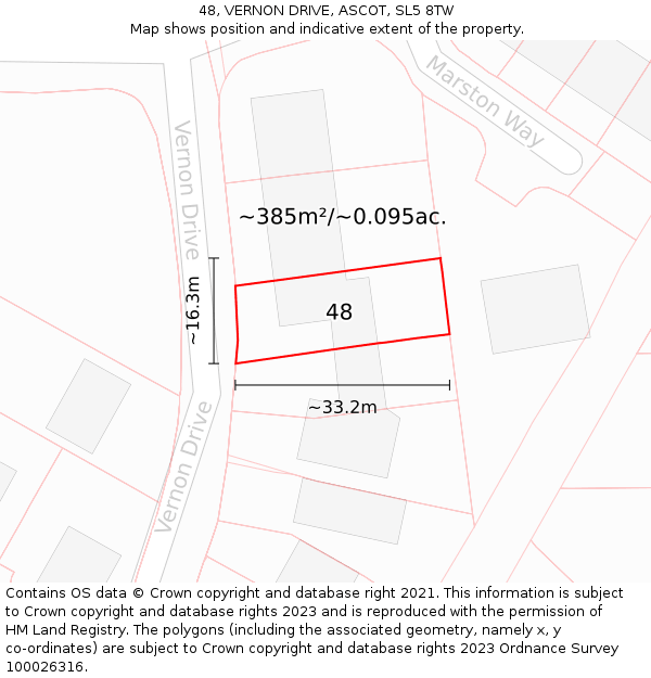 48, VERNON DRIVE, ASCOT, SL5 8TW: Plot and title map