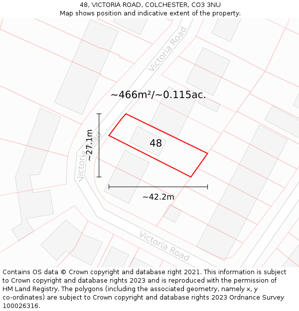 48, VICTORIA ROAD, COLCHESTER, CO3 3NU: Plot and title map