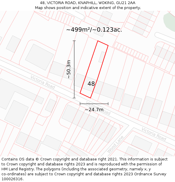 48, VICTORIA ROAD, KNAPHILL, WOKING, GU21 2AA: Plot and title map