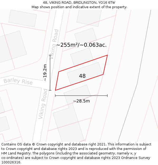 48, VIKING ROAD, BRIDLINGTON, YO16 6TW: Plot and title map