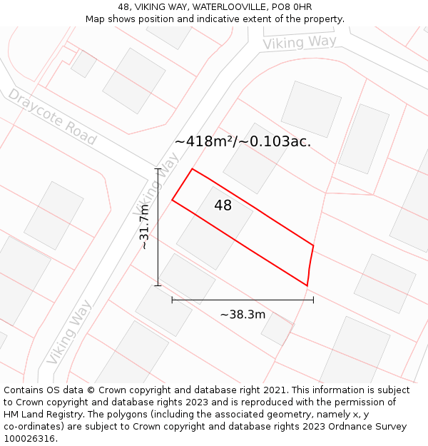 48, VIKING WAY, WATERLOOVILLE, PO8 0HR: Plot and title map