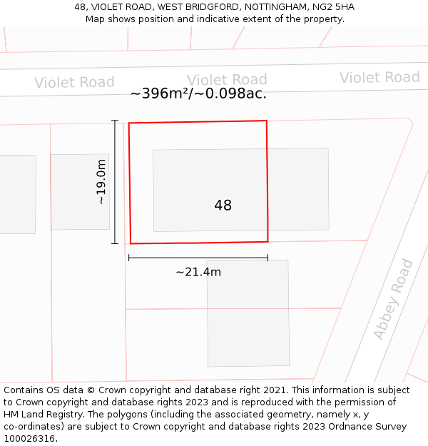 48, VIOLET ROAD, WEST BRIDGFORD, NOTTINGHAM, NG2 5HA: Plot and title map