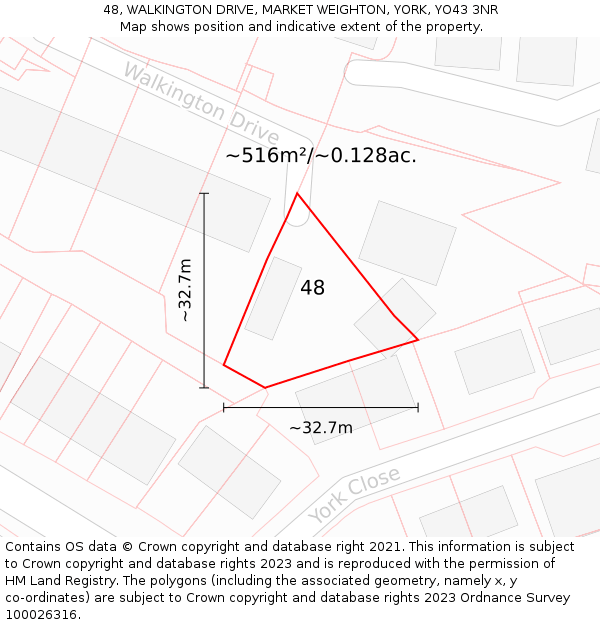 48, WALKINGTON DRIVE, MARKET WEIGHTON, YORK, YO43 3NR: Plot and title map