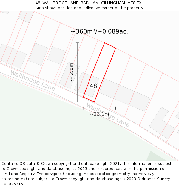 48, WALLBRIDGE LANE, RAINHAM, GILLINGHAM, ME8 7XH: Plot and title map