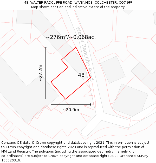 48, WALTER RADCLIFFE ROAD, WIVENHOE, COLCHESTER, CO7 9FF: Plot and title map