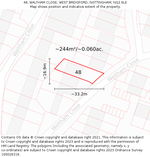 48, WALTHAM CLOSE, WEST BRIDGFORD, NOTTINGHAM, NG2 6LE: Plot and title map