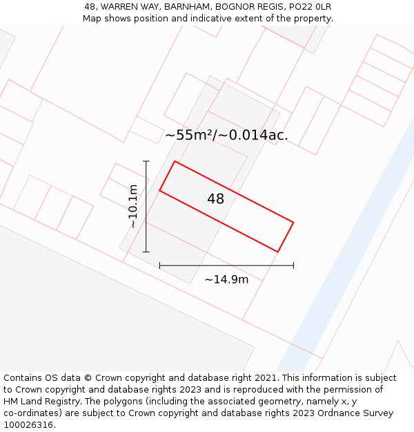 48, WARREN WAY, BARNHAM, BOGNOR REGIS, PO22 0LR: Plot and title map