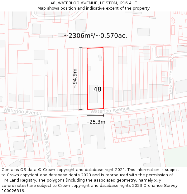 48, WATERLOO AVENUE, LEISTON, IP16 4HE: Plot and title map