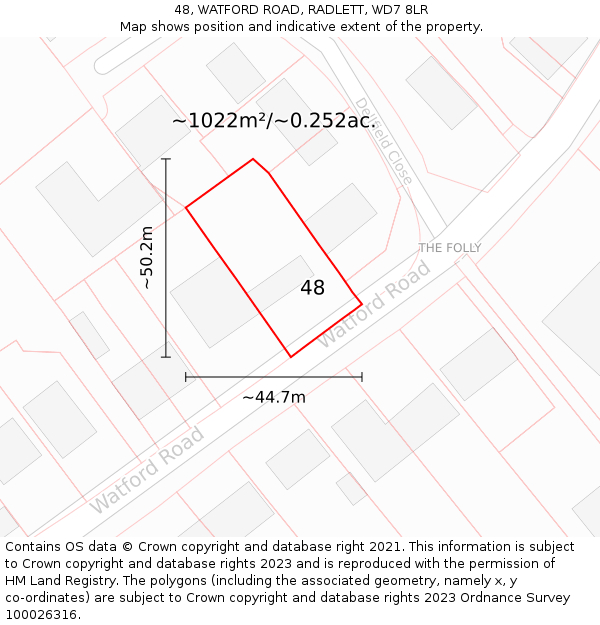 48, WATFORD ROAD, RADLETT, WD7 8LR: Plot and title map