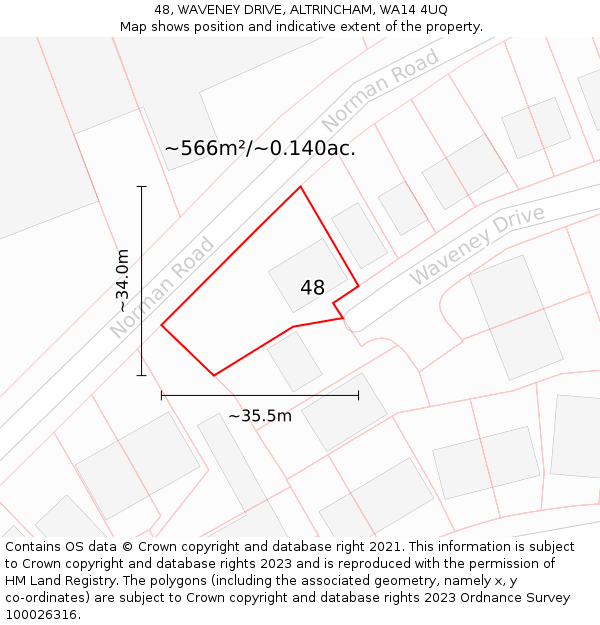 48, WAVENEY DRIVE, ALTRINCHAM, WA14 4UQ: Plot and title map