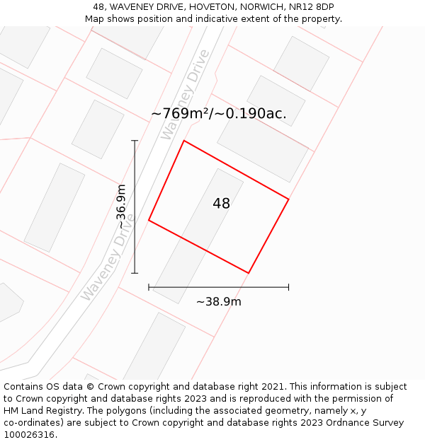 48, WAVENEY DRIVE, HOVETON, NORWICH, NR12 8DP: Plot and title map