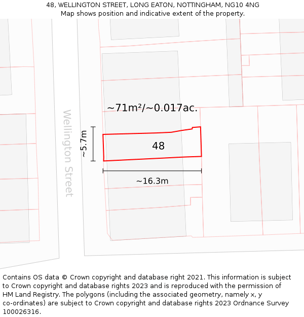 48, WELLINGTON STREET, LONG EATON, NOTTINGHAM, NG10 4NG: Plot and title map