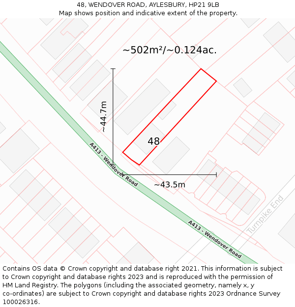 48, WENDOVER ROAD, AYLESBURY, HP21 9LB: Plot and title map