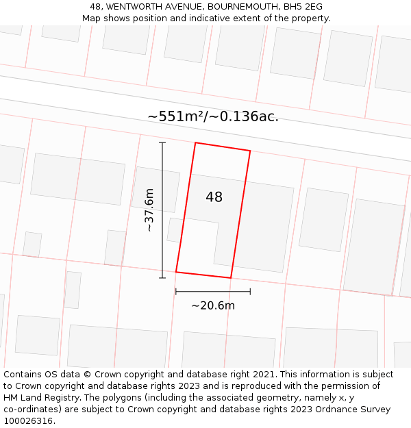 48, WENTWORTH AVENUE, BOURNEMOUTH, BH5 2EG: Plot and title map