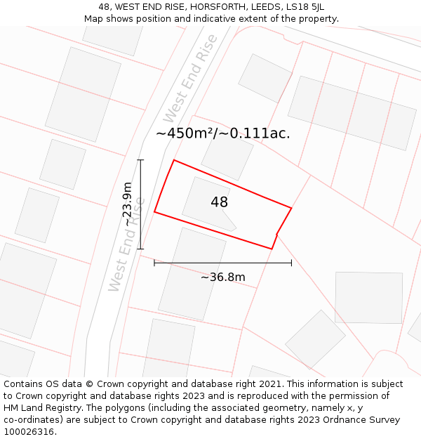 48, WEST END RISE, HORSFORTH, LEEDS, LS18 5JL: Plot and title map