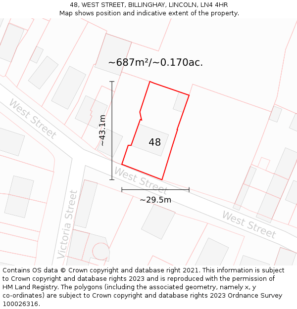 48, WEST STREET, BILLINGHAY, LINCOLN, LN4 4HR: Plot and title map