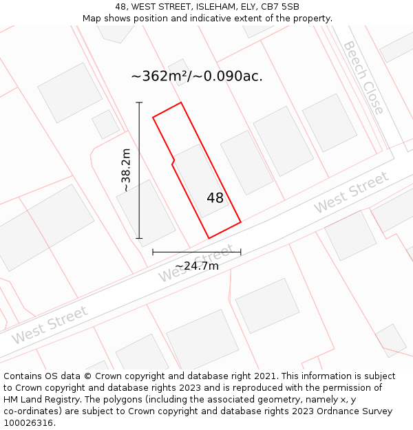 48, WEST STREET, ISLEHAM, ELY, CB7 5SB: Plot and title map