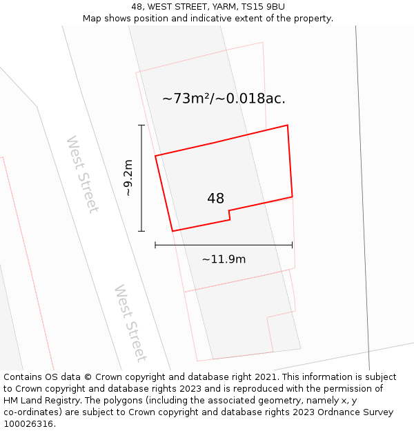 48, WEST STREET, YARM, TS15 9BU: Plot and title map