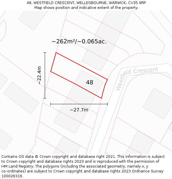 48, WESTFIELD CRESCENT, WELLESBOURNE, WARWICK, CV35 9RP: Plot and title map