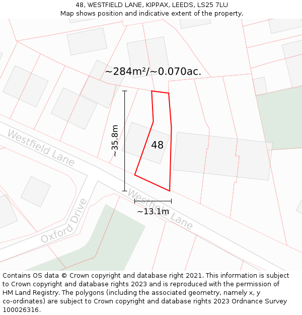 48, WESTFIELD LANE, KIPPAX, LEEDS, LS25 7LU: Plot and title map