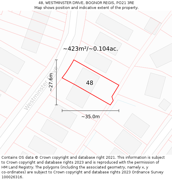 48, WESTMINSTER DRIVE, BOGNOR REGIS, PO21 3RE: Plot and title map