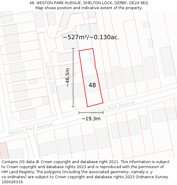 48, WESTON PARK AVENUE, SHELTON LOCK, DERBY, DE24 9EQ: Plot and title map
