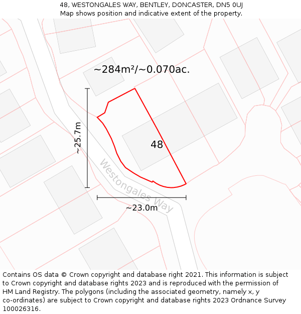 48, WESTONGALES WAY, BENTLEY, DONCASTER, DN5 0UJ: Plot and title map