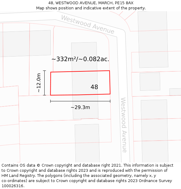 48, WESTWOOD AVENUE, MARCH, PE15 8AX: Plot and title map