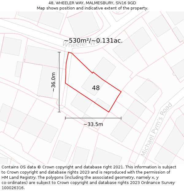 48, WHEELER WAY, MALMESBURY, SN16 9GD: Plot and title map