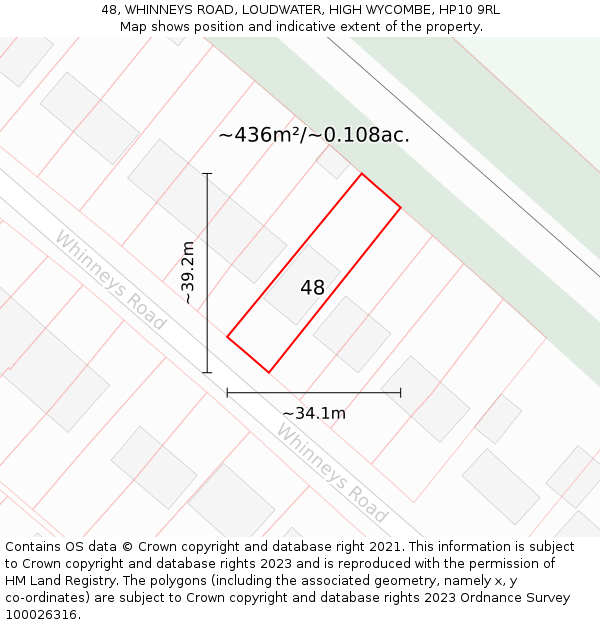 48, WHINNEYS ROAD, LOUDWATER, HIGH WYCOMBE, HP10 9RL: Plot and title map