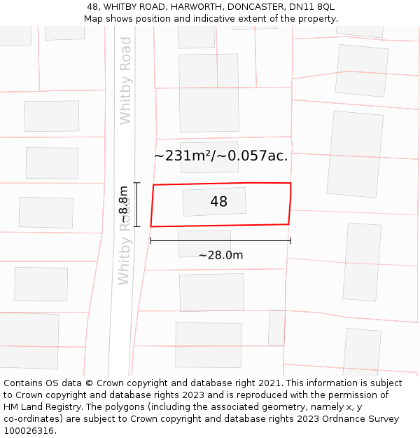 48, WHITBY ROAD, HARWORTH, DONCASTER, DN11 8QL: Plot and title map