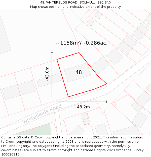 48, WHITEFIELDS ROAD, SOLIHULL, B91 3NX: Plot and title map