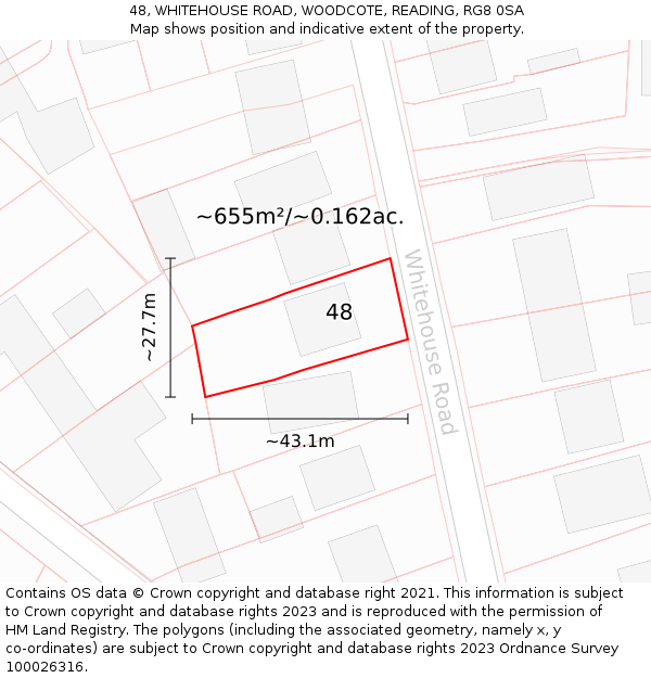 48, WHITEHOUSE ROAD, WOODCOTE, READING, RG8 0SA: Plot and title map