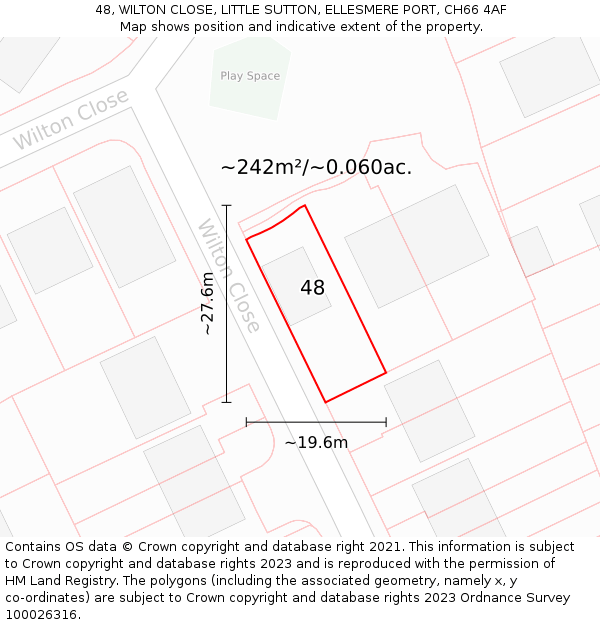 48, WILTON CLOSE, LITTLE SUTTON, ELLESMERE PORT, CH66 4AF: Plot and title map