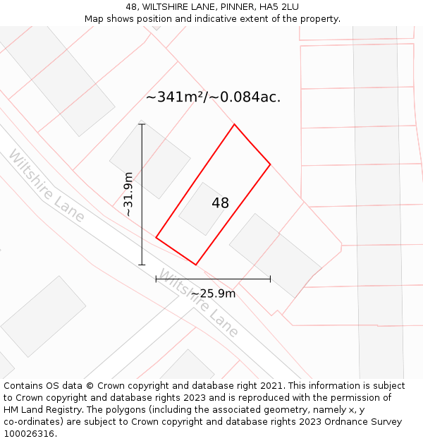48, WILTSHIRE LANE, PINNER, HA5 2LU: Plot and title map