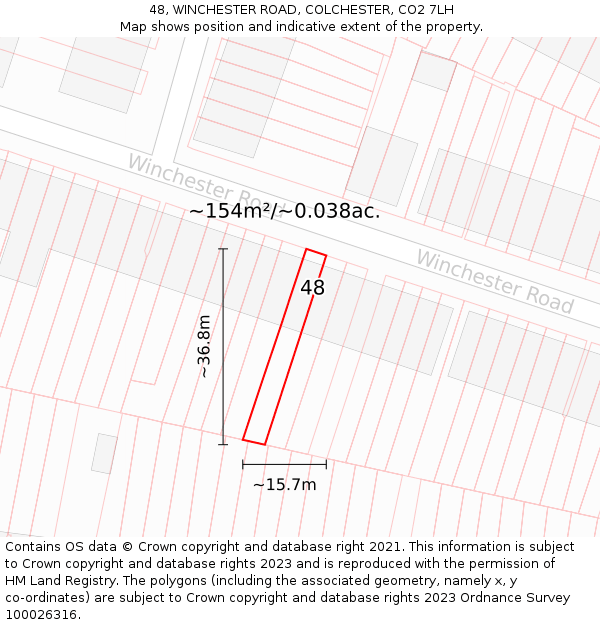 48, WINCHESTER ROAD, COLCHESTER, CO2 7LH: Plot and title map