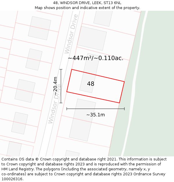 48, WINDSOR DRIVE, LEEK, ST13 6NL: Plot and title map