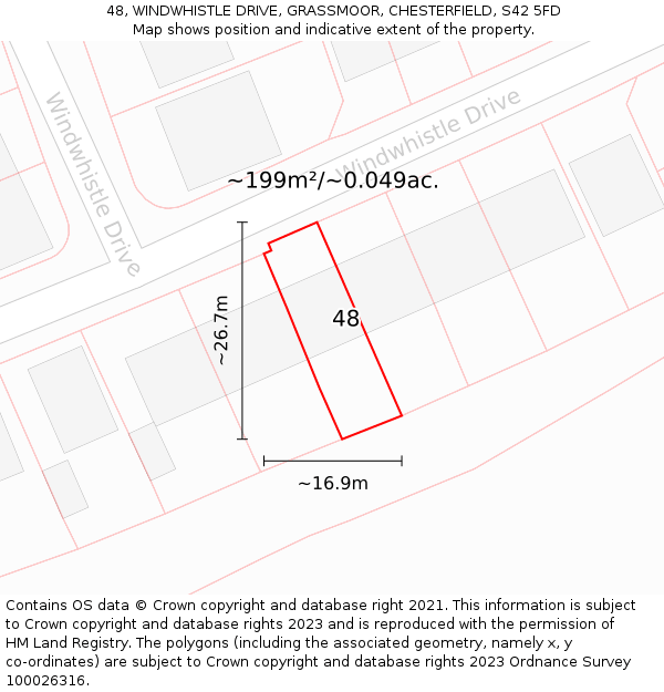 48, WINDWHISTLE DRIVE, GRASSMOOR, CHESTERFIELD, S42 5FD: Plot and title map