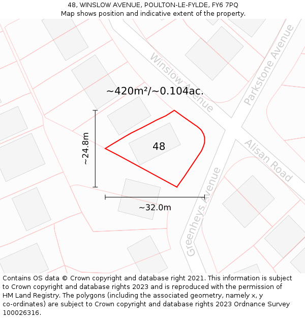 48, WINSLOW AVENUE, POULTON-LE-FYLDE, FY6 7PQ: Plot and title map