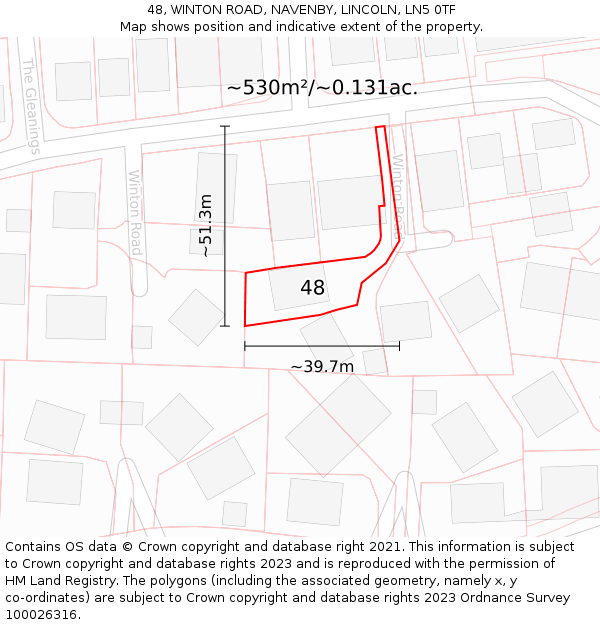 48, WINTON ROAD, NAVENBY, LINCOLN, LN5 0TF: Plot and title map