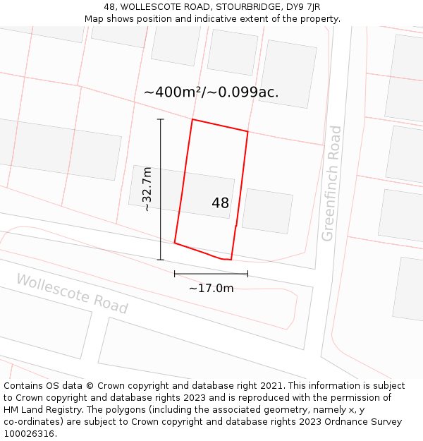 48, WOLLESCOTE ROAD, STOURBRIDGE, DY9 7JR: Plot and title map