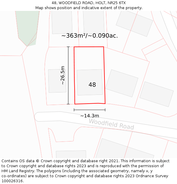 48, WOODFIELD ROAD, HOLT, NR25 6TX: Plot and title map