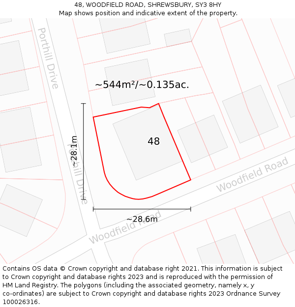 48, WOODFIELD ROAD, SHREWSBURY, SY3 8HY: Plot and title map