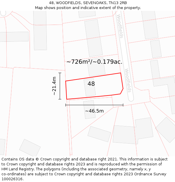 48, WOODFIELDS, SEVENOAKS, TN13 2RB: Plot and title map