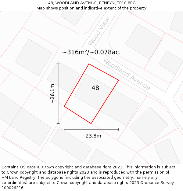 48, WOODLAND AVENUE, PENRYN, TR10 8PG: Plot and title map