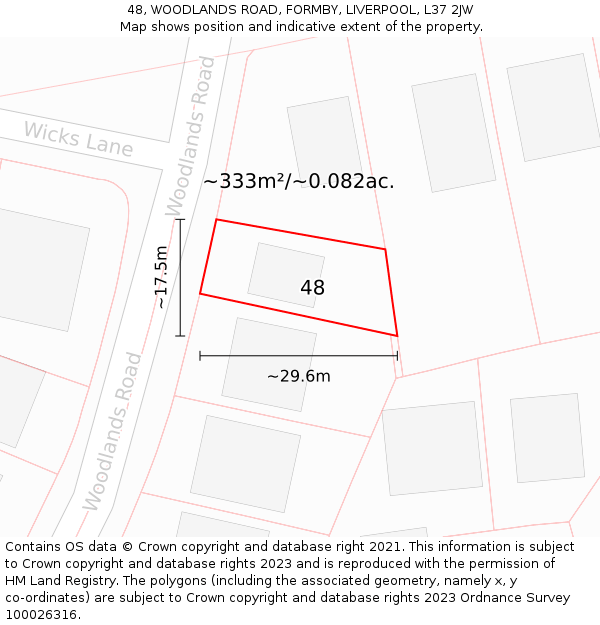 48, WOODLANDS ROAD, FORMBY, LIVERPOOL, L37 2JW: Plot and title map